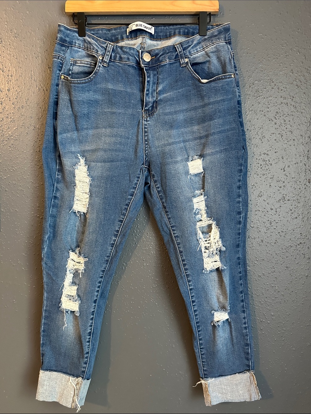 Blue Sky Women's Distressed Cropped Blue Jeans size16